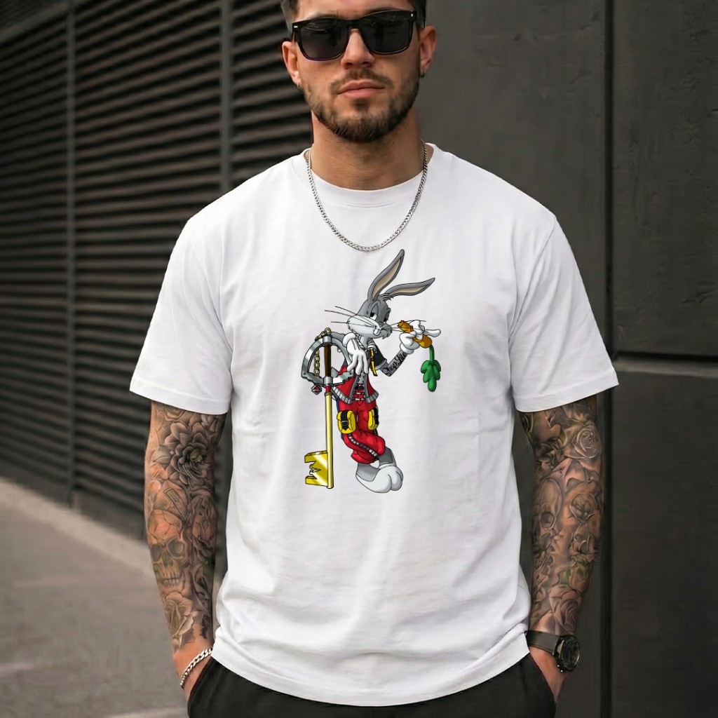 Camiseta Masculina Estampada Streetwear Jovem 100% Algodão Pernalonga Cartoon Costura Reforçada