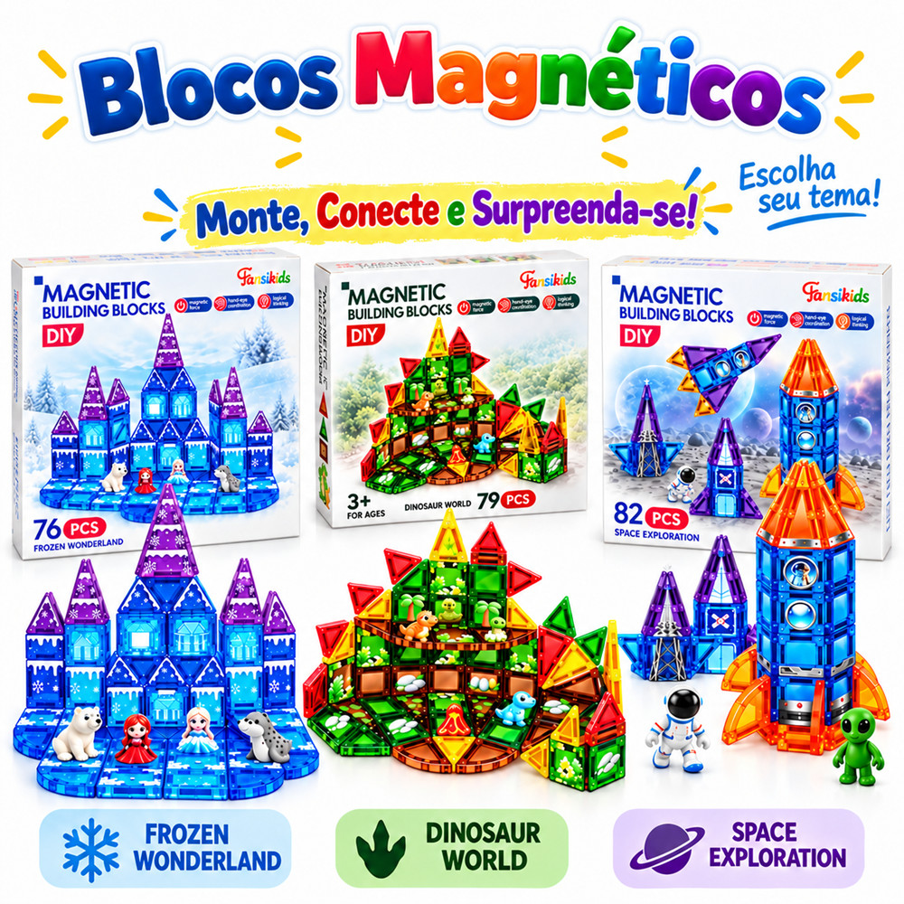 Blocos Magnéticos 3D Infantil Educativo Brinquedo de Montar Construção Criativa e Desenvolvimento