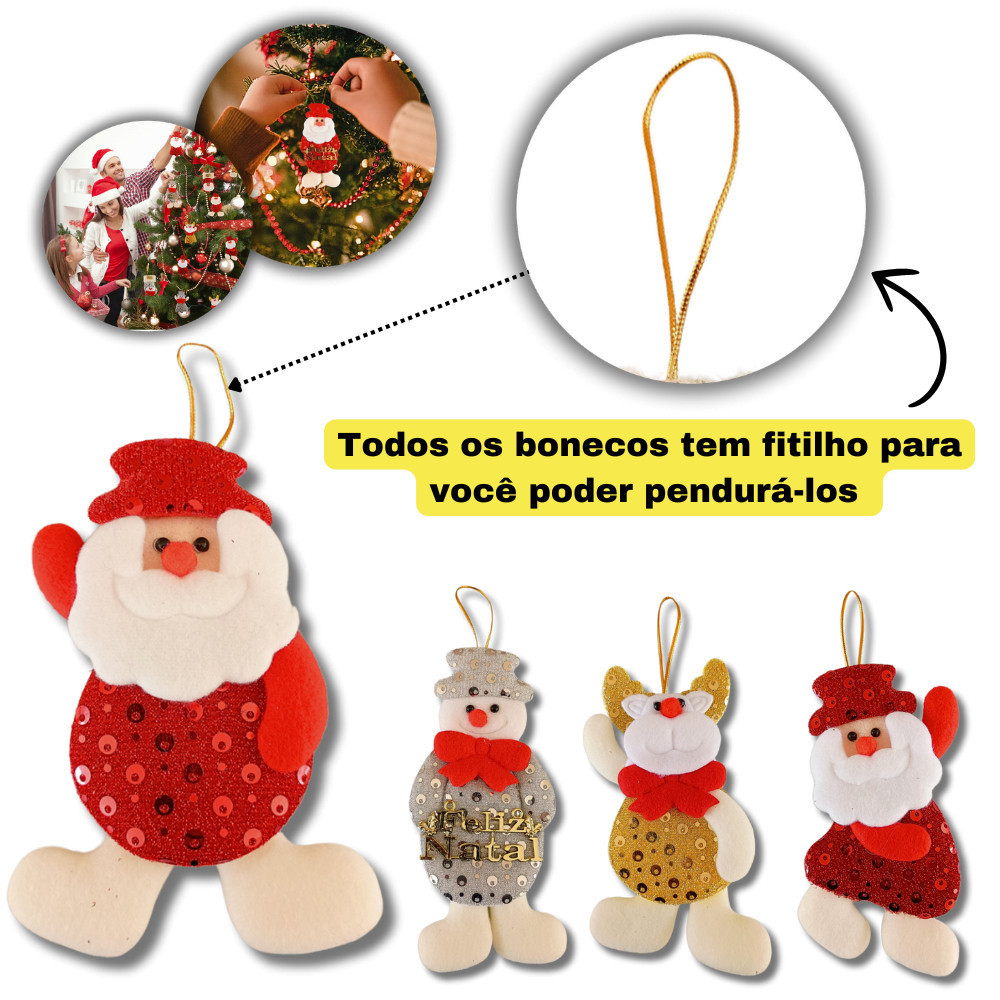 Enfeites de Natal em Pelúcia Kit 10 ou 12 Unidades Personagens Sortidos para Árvore Decoração — imagem 2 de 2