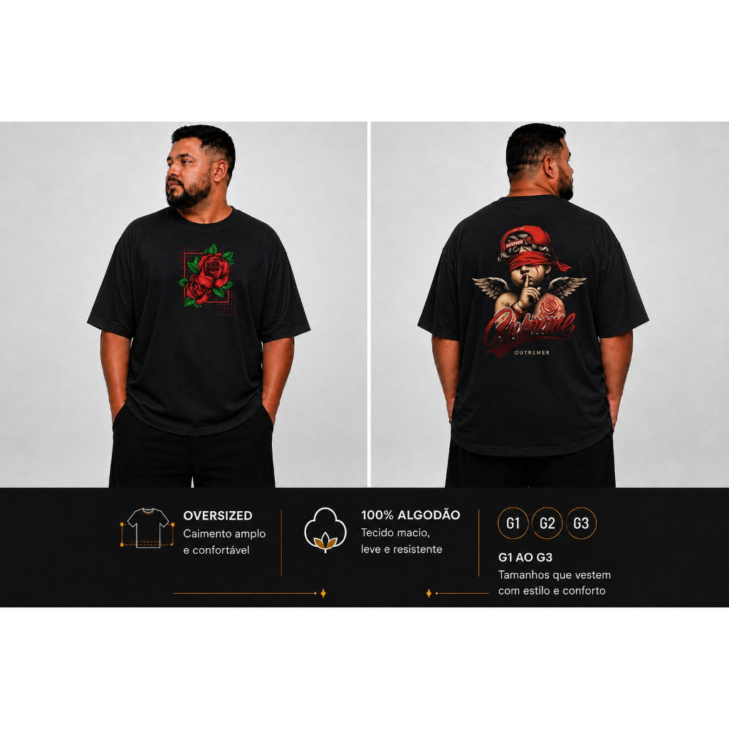 Camiseta Urban Angel Oversized Streetwear 100% Algodão 30.1 Retrô Estampa Exclusiva Conforto Premium .