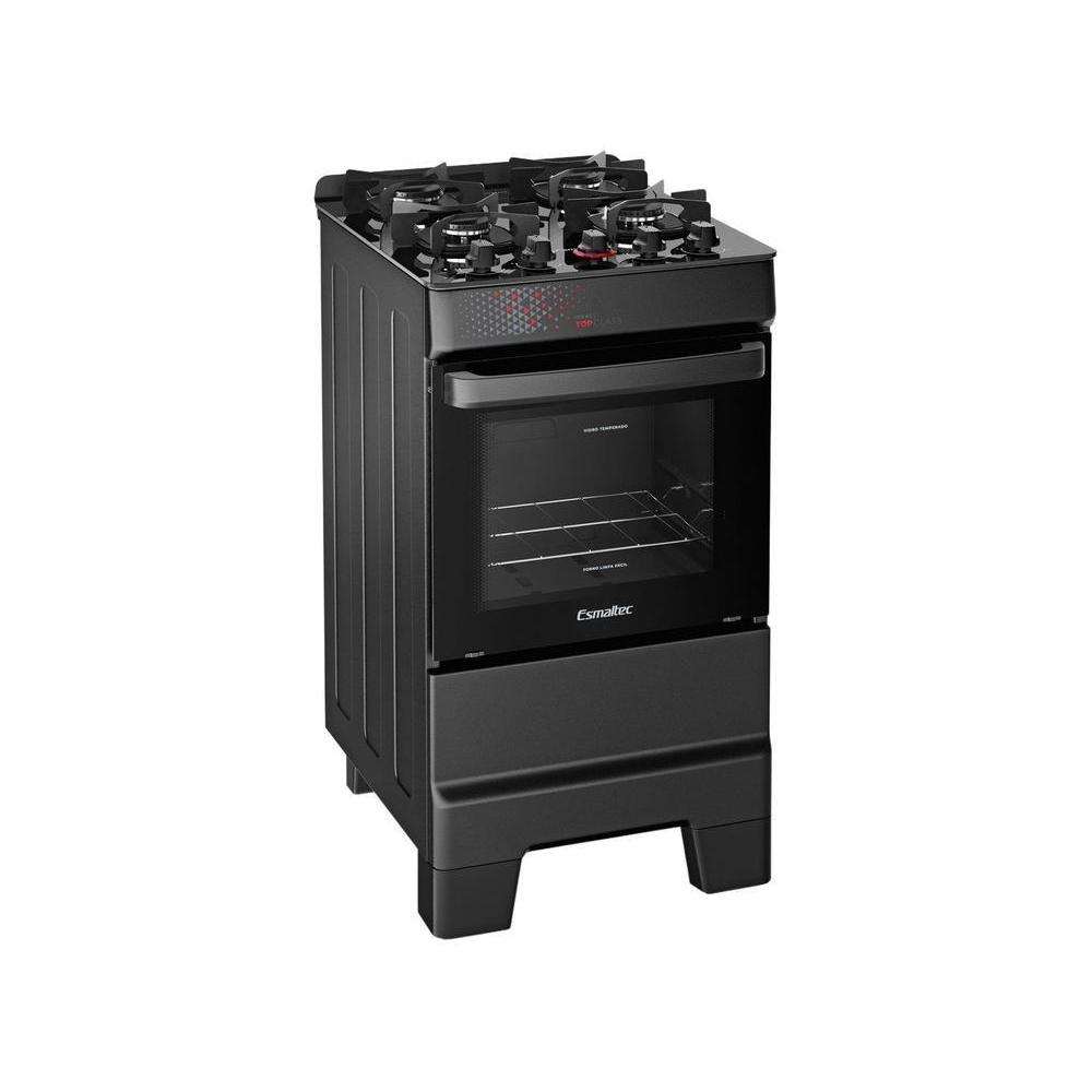 Fogão 4 Bocas Esmaltec Preto Mesa de Vidro Esmaltec Ideal Top Glass