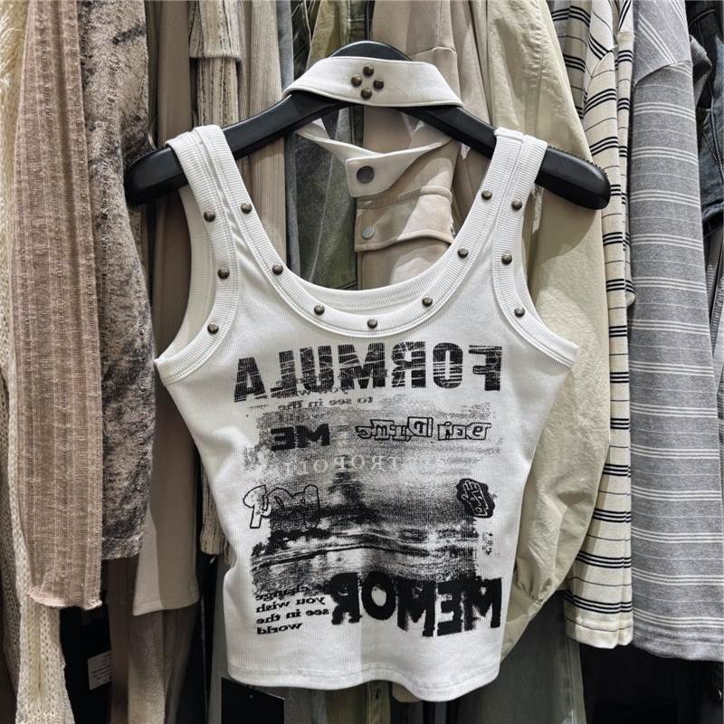 Americano Retro quente menina Design nicho colete camiseta topo verão novo estilo recortado carta impressão Halter colet