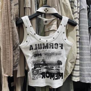 Americano Retro quente menina Design nicho colete camiseta topo verão novo estilo recortado carta impressão Halter colet