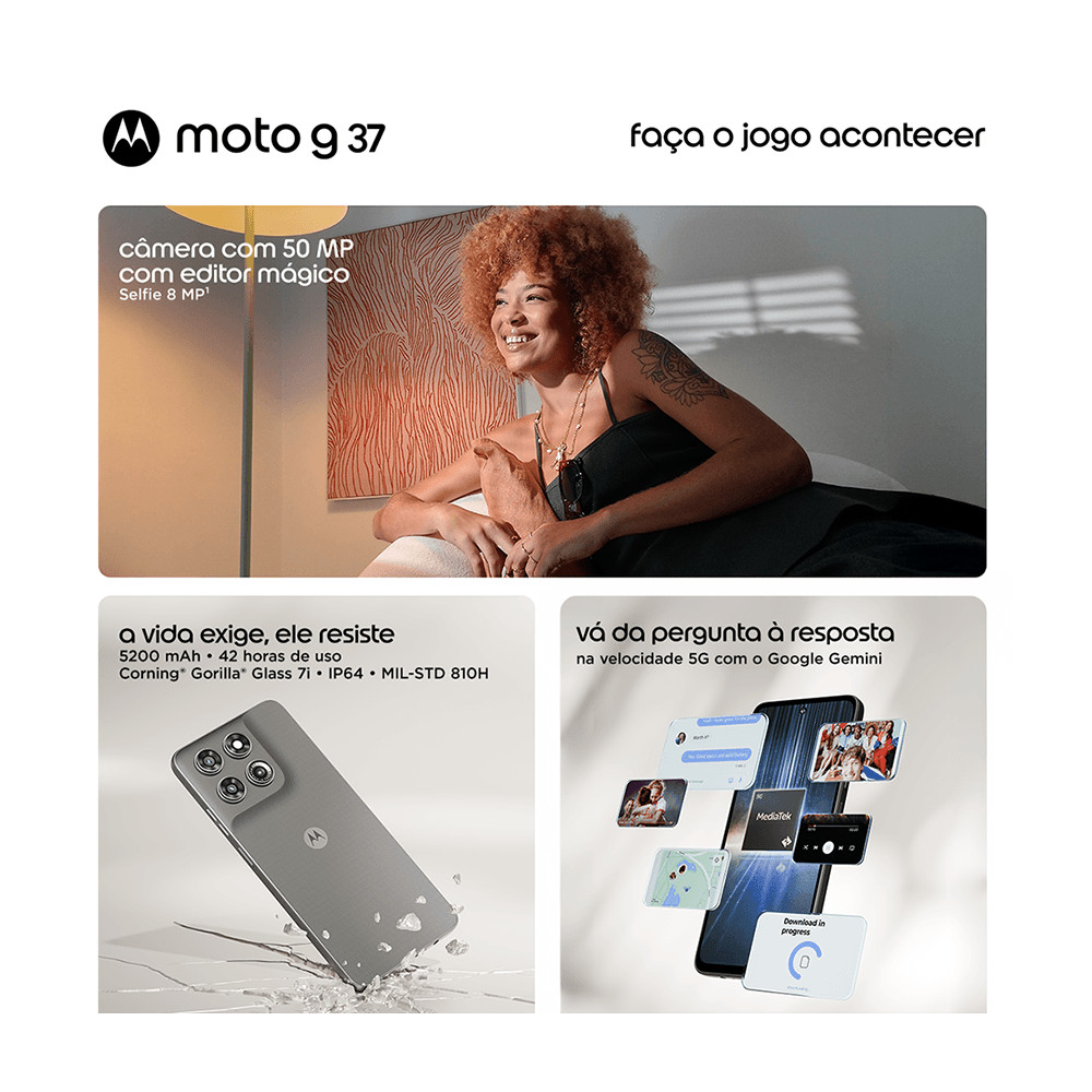 Smartphone Motorola Moto G37 5G - 128GB 4GB RAM + 8GB RAM Boost, Camera 50MP, Bateria de 5200 mAh, tela 6.7" 120Hz, NFC — imagem 2 de 2