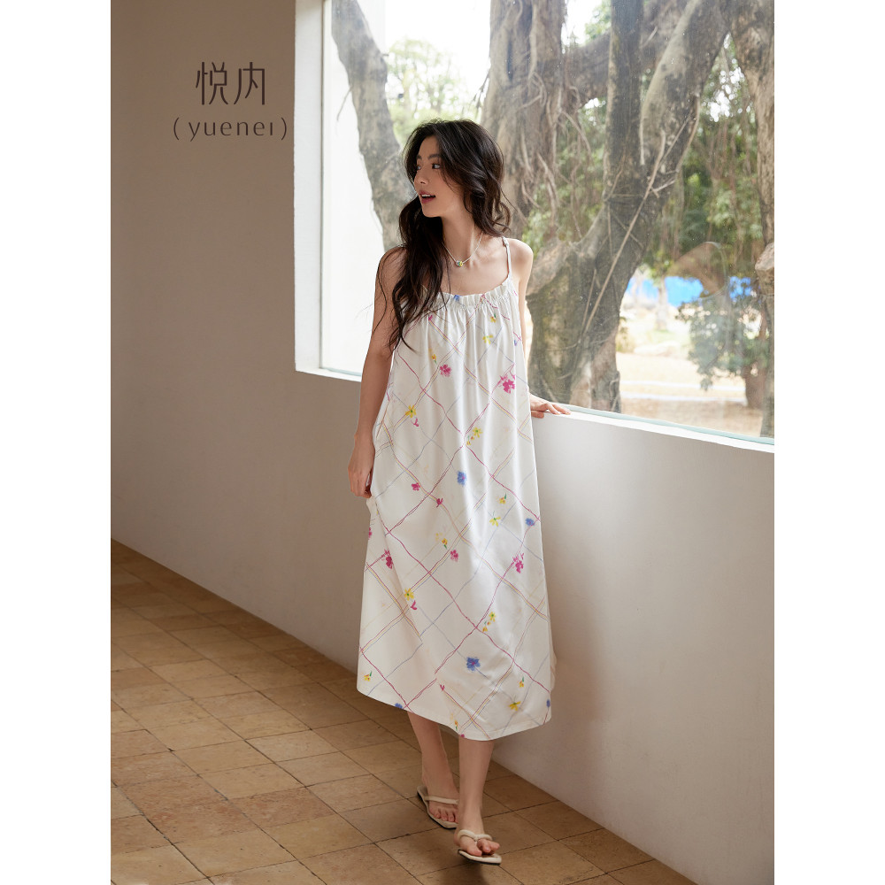 Yue interior com almofada no peito camisola feminina verão puro algodão sem mangas estilingue tamanho grande Casual bran