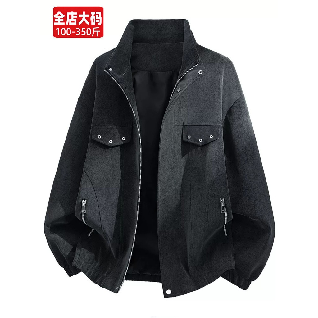 American Street Wear jaqueta de couro masculina primavera outono novo estilo solto bolso com zíper Plus Size gordura gol
