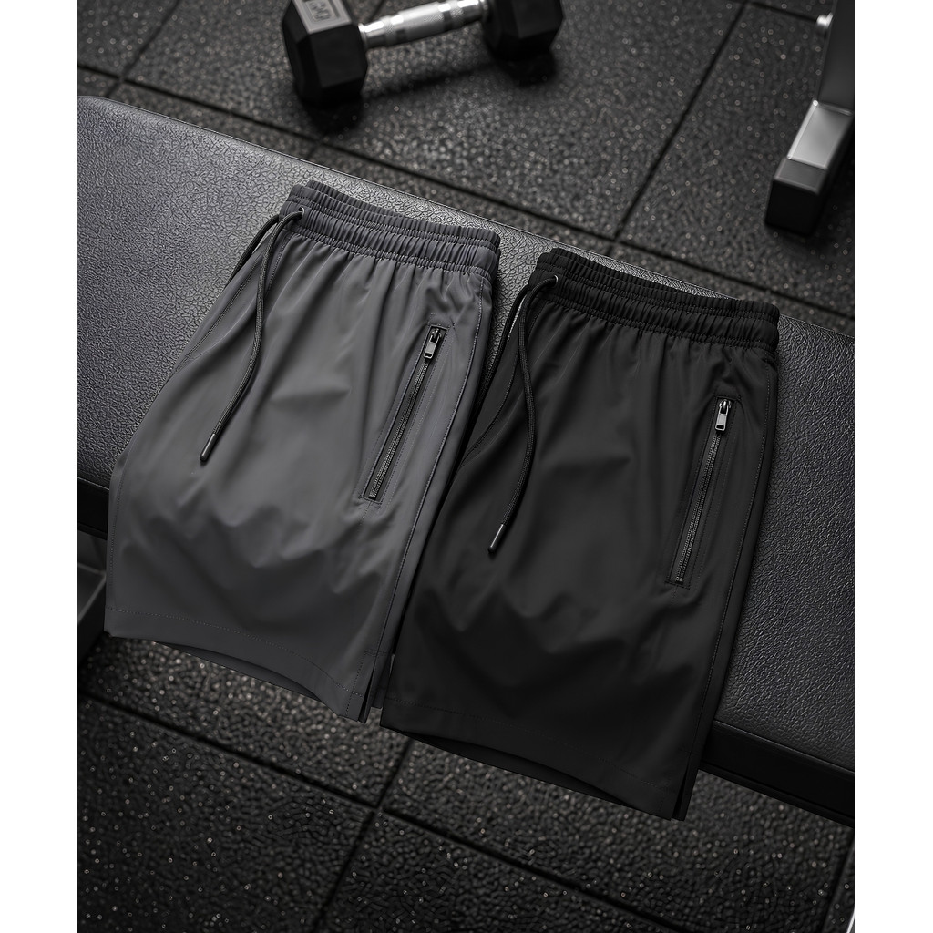 Short Masculino Tactel com Elastano Academia Corrida Fitness Secagem Rápida com Bolsos Zíper