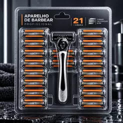 Kit Barbeador Completo + 21 Cartuchos Refil 3 Lâminas