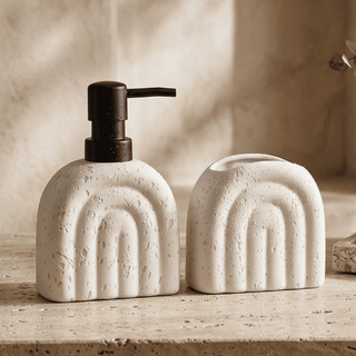 Kit 2 Peças Brancas Porcelana Banheiro Jogo Lavabo Efeito Pedra Travertino Arco Textura