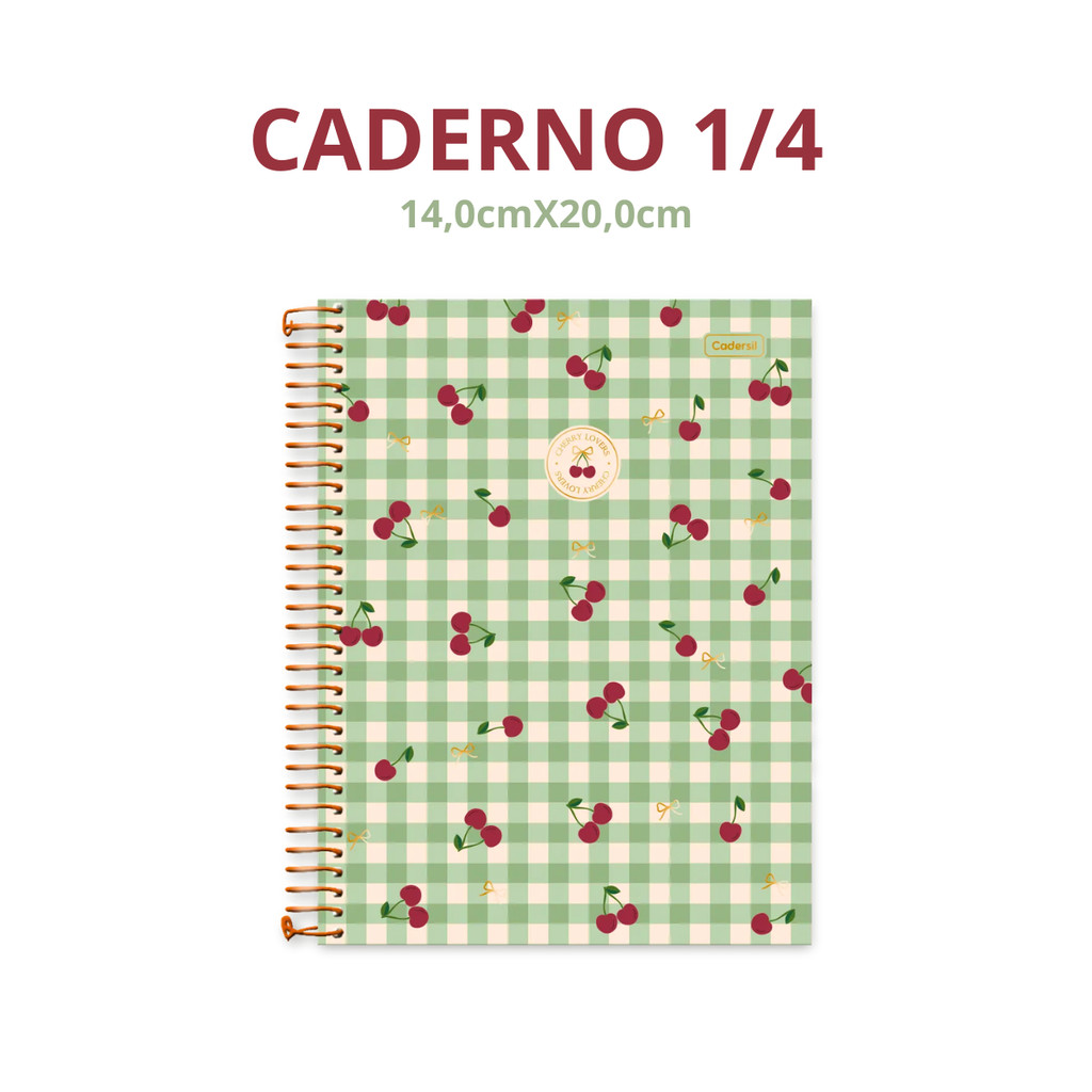 Caderno Capa Dura 1/4 (PEQUENO) 80 Folhas Cherry Lovers - CADERSIL Capa:Xadrex