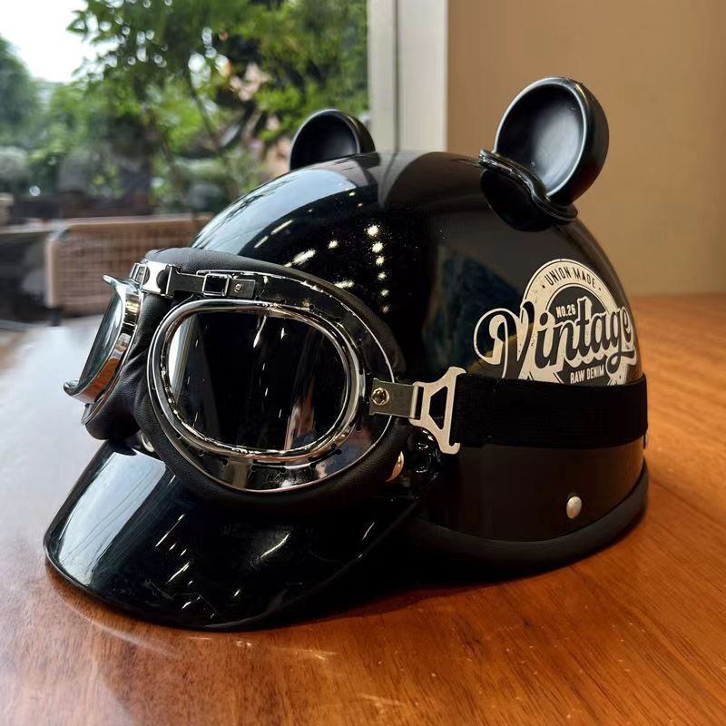 Veículo elétrico Retro capacete da motocicleta verão masculino feminino brilhante meio capacete