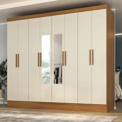 Guarda-Roupa Casal 100% MDF com Espelho 8 Portas 4 Gavetas Jatobá Yescasa Cinamomo/Off White Cinamomo/Off White