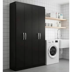 Armário Multiuso 4 Portas 8 Prateleiras Milão Preto Preto