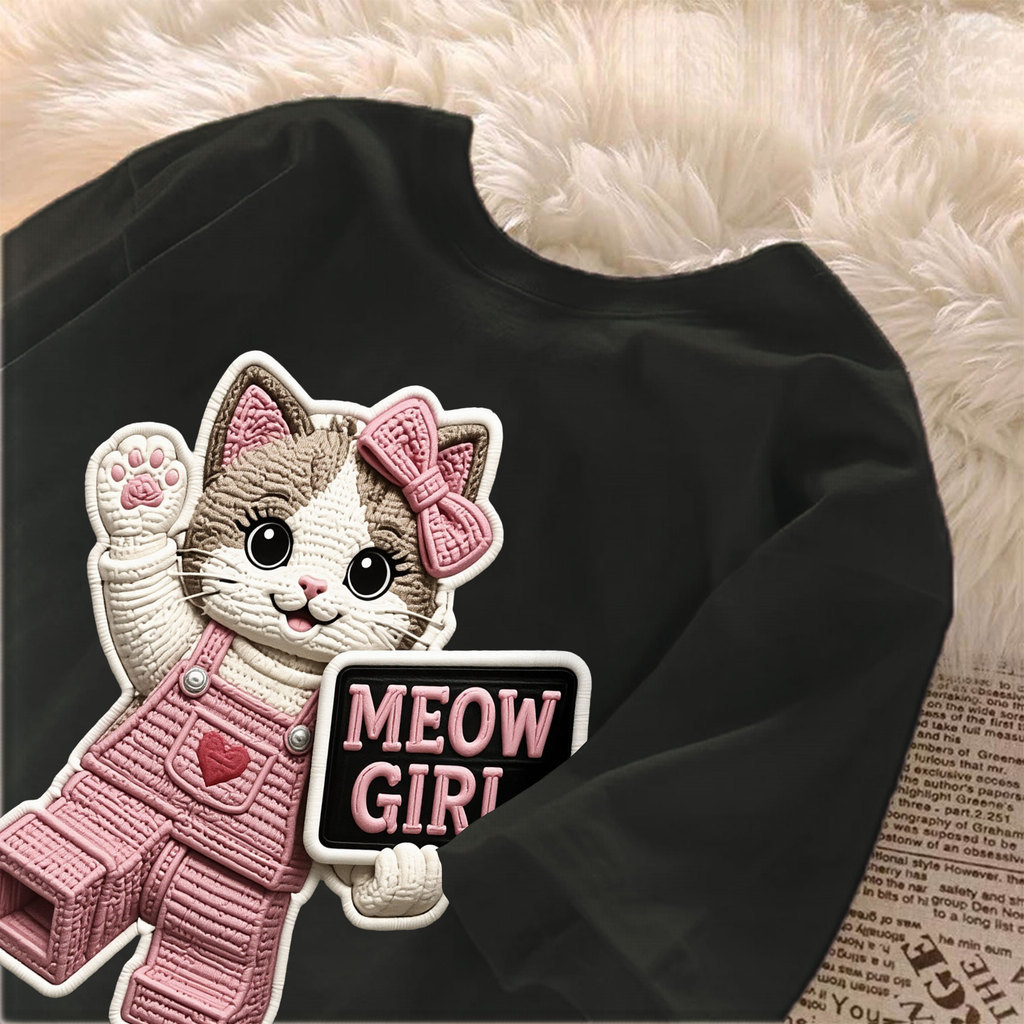 [Camiseta Premium Algodão]JOJO Camiseta Feminina Oversized Streetwear Gato Meow Girl, Estilo Casual, Madeira de Algodão,