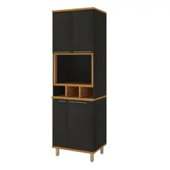 Paneleiro 4 Portas com Nicho Forno para Cozinha Modulada Madri Preto/Chumbo