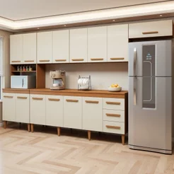 Cozinha Completa Modulada 14 Portas 3 Gavetas Ibiza Nature/Off White