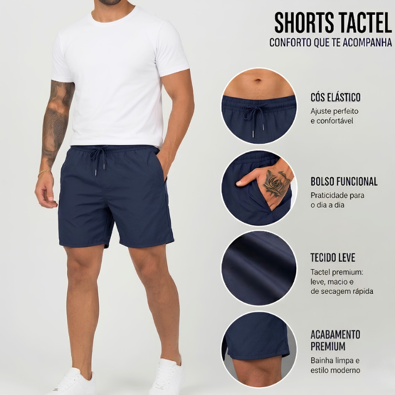 Kit 2 Bermudas Shorts Tactel Masculino Leve Com Elástico Bolsos Treino Praia Casual — imagem 2 de 2