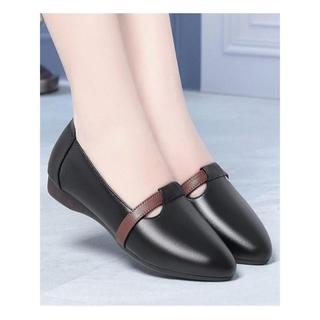 Primavera genuíno dedo do pé apontado boca rasa sapatos femininos salto plano deslizamento-em sola macia Anti-deslizamen