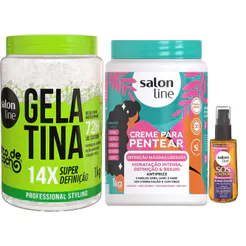Kit Salon Line Gelatina 1kg + Creme De Pentear Definição Máxima 1kg + Óleo Capilar Super Óleos 42ml