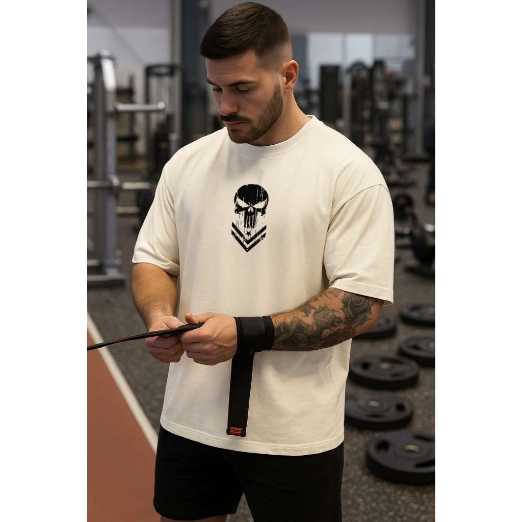 Camiseta Oversized Masculina Streetwear Estilo Casual Caimento Perfeito Moda Academia Caveira