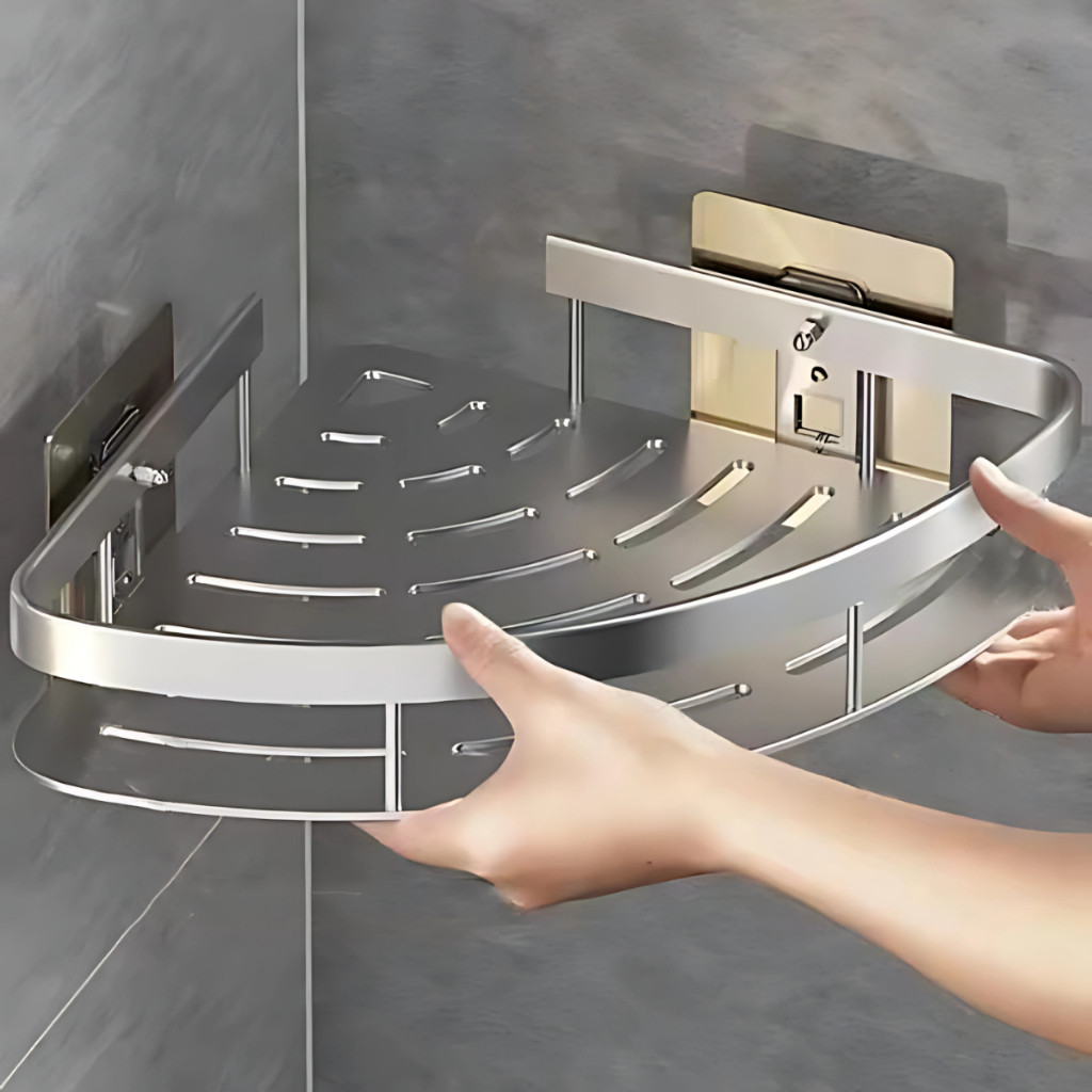 KIT 2 PRATELEIRAS PARA BANHEIRO CROMADO SUPORTE PARA SHAMPOO TRIANGULAR PRATEADO ALUMINIO DE CANTO em Oferta na Shopee