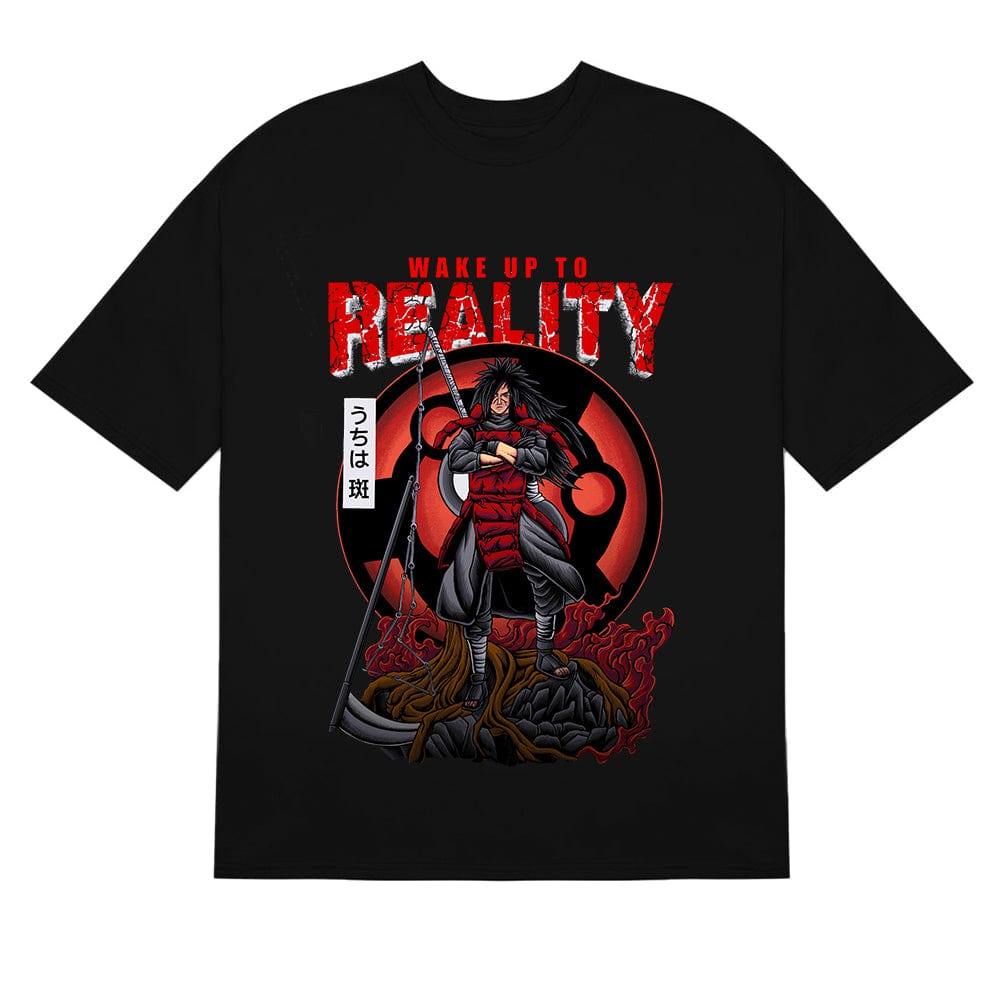Camiseta Preta Oversized Unissex com de Anime Madara Uchiha de Naruto Acorde com a Realidade, Estilo
