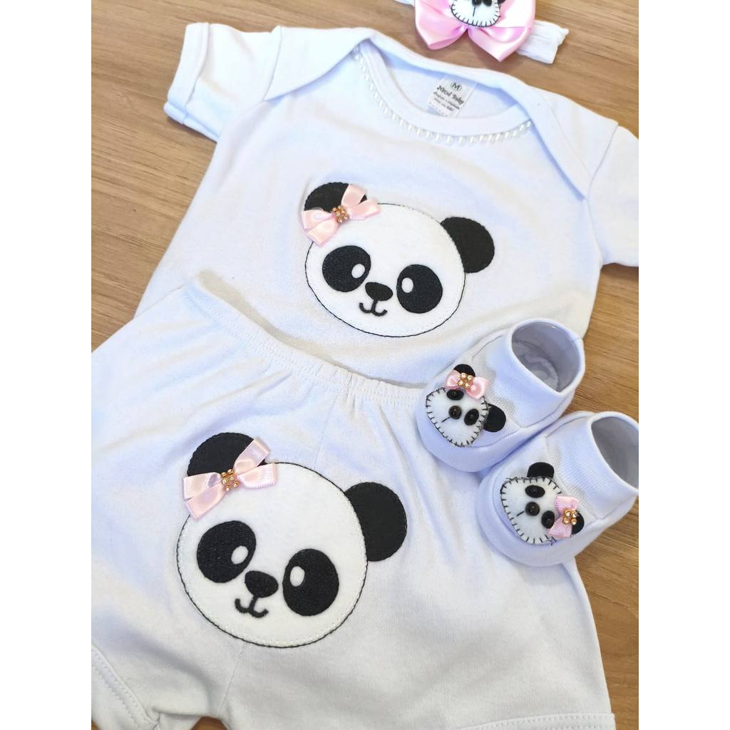 CONJUNTO BODY BEBE MENINA COM SHORT + SAPATINHO E TIARA