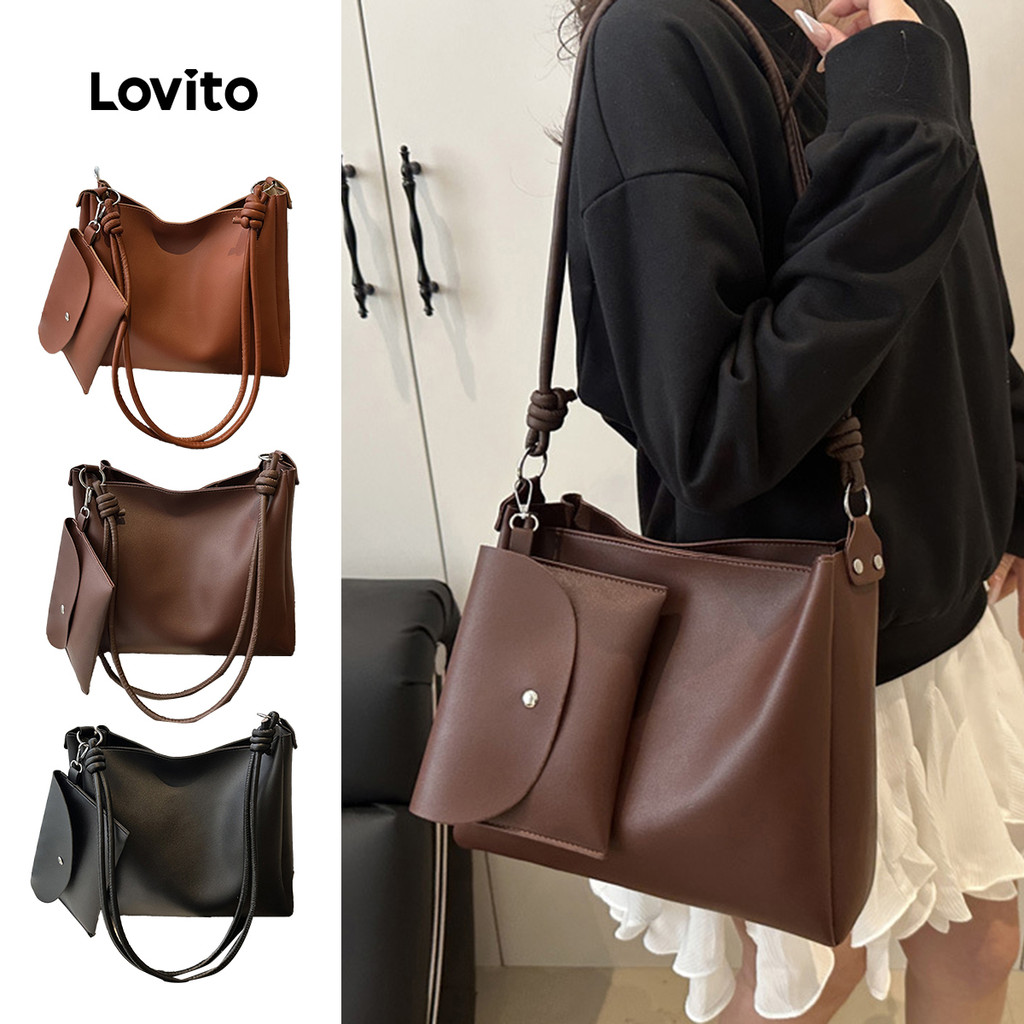 Lovito Bolsa de Ombro Casual Simples para Mulheres LFA101073 em Oferta na Shopee