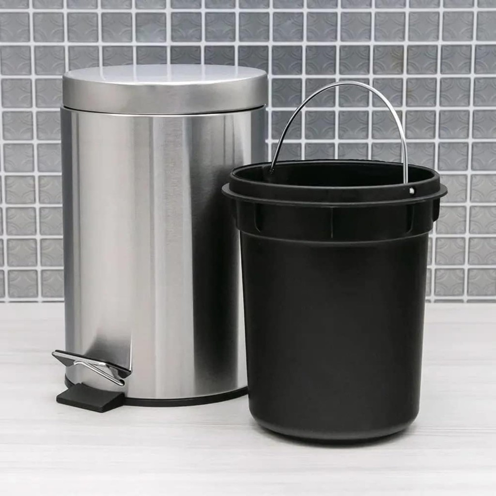 Lixeira Inox Com Pedal 5L 3L Cesto Lixo Cesto removível Higiene descarte e limpeza Banheiro Cozinha