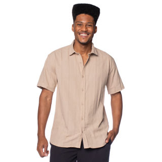 Camisa Masculina Dixie Manga Curta Algodão Bege em Oferta na Shopee
