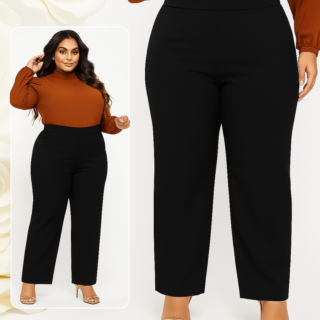 Calça pantalona PLUS SIZE feminina cintura alta com bolso todas as ocasiões em Oferta na Shopee