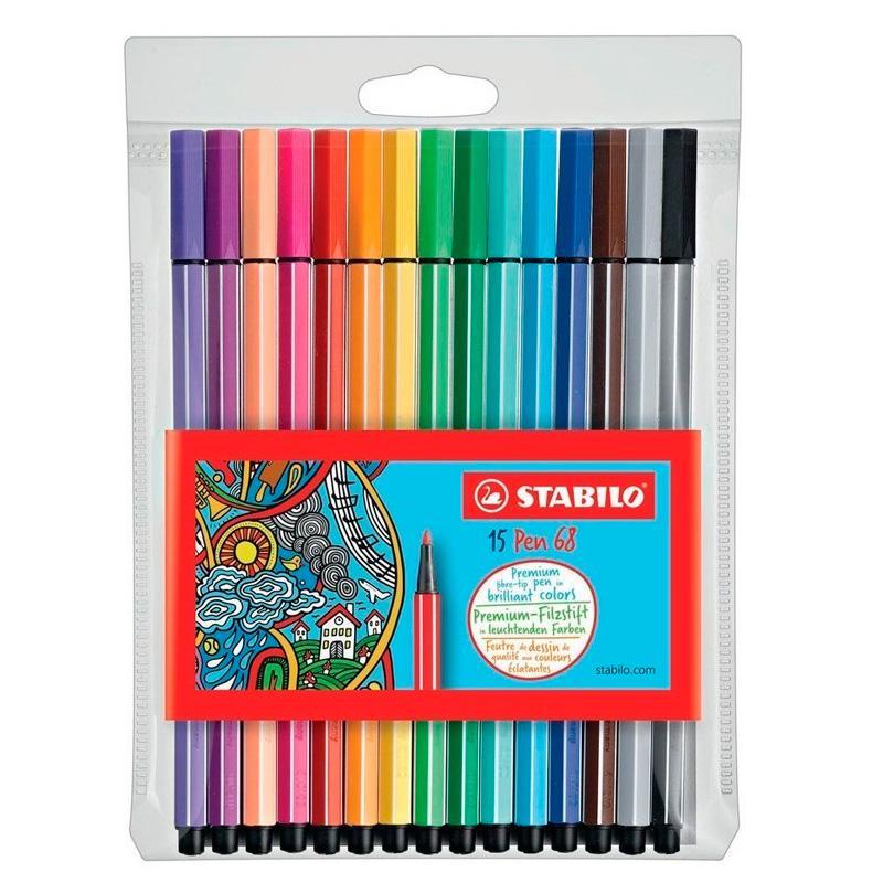 Caneta hidrográfica Pen 68 6815 estojo 15 unidades Stabilo em Oferta na Shopee