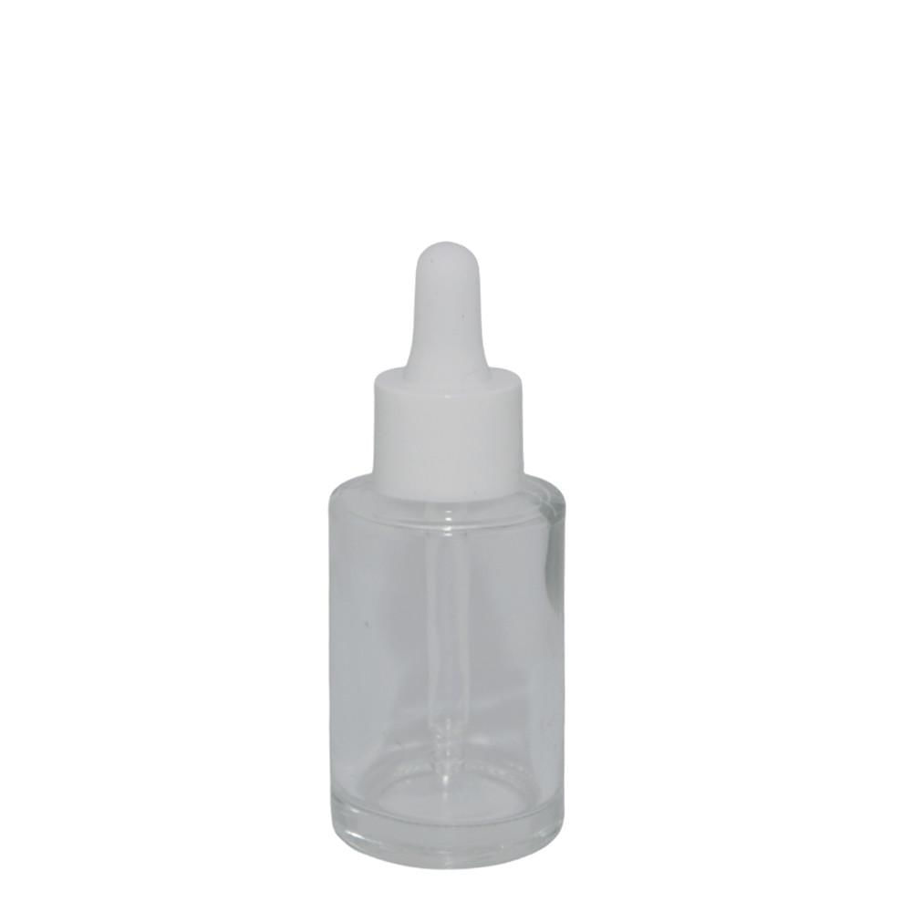 Frasco de Vidro Reto Conta-Gotas Transparente Tampa Branca 36ml (10 unidade)