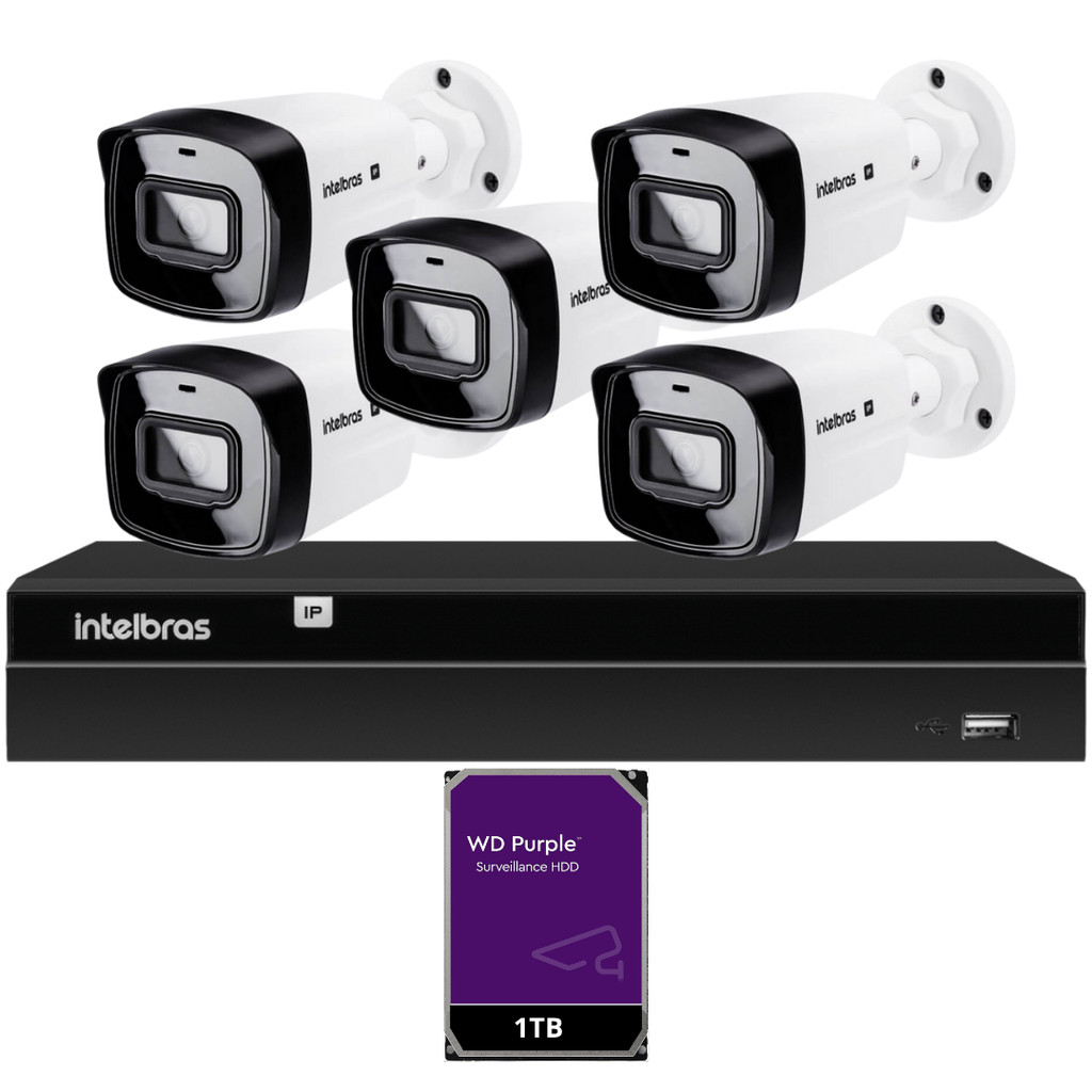 Kit Nvr Intelbras Nvd 1408P HD 1Tb purple 5 Câmeras Ip Vipc