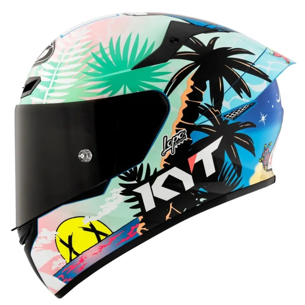 Capacete Moto Fechado Kyt Tt-course Ricardo Rossi Barcelona Colorido Preto Verde Branco Azul