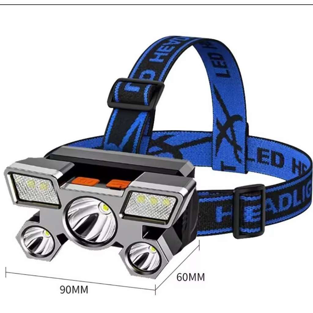 Imagem Lanterna de Cabeça Holofote 5 LED Super Brilhante USB À Prova D'água Recarregável - Aquarius