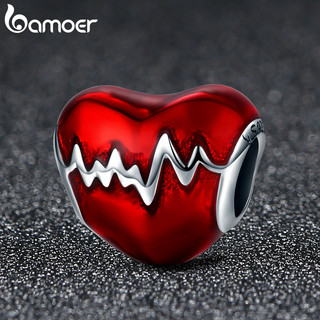 Bamoer Grânulo Coração Vermelho Pingente Para DIY Pulseira Colar Acessórios PA5331