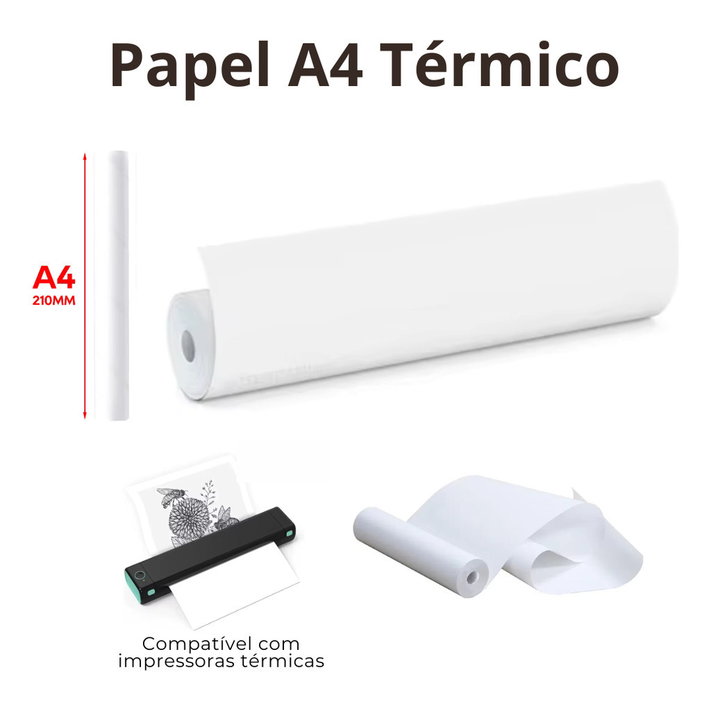 Bobina Papel Térmico A4 Impressora Térmica Bluetooth