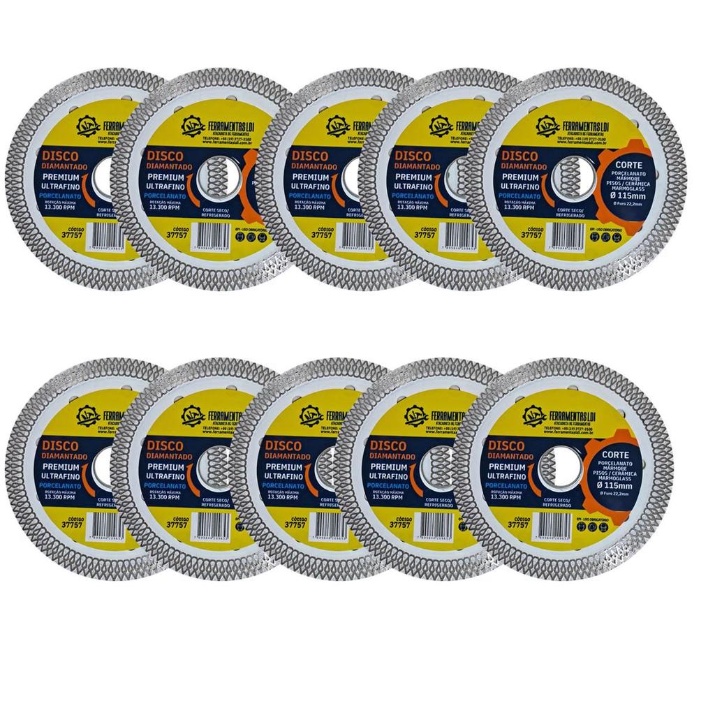 Kit 10 Disco Diamantado 115mm Corte Porcelanato Ultra Fino Ldi