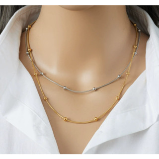 Colar de corrente de bolinhas de aço inoxidável simples em Oferta na Shopee