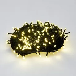 Cordão de LED Pisca Pisca Branco Quente com Fio Verde 300 Leds de 8 Funções - 30m - 1 unidade - Rizzo