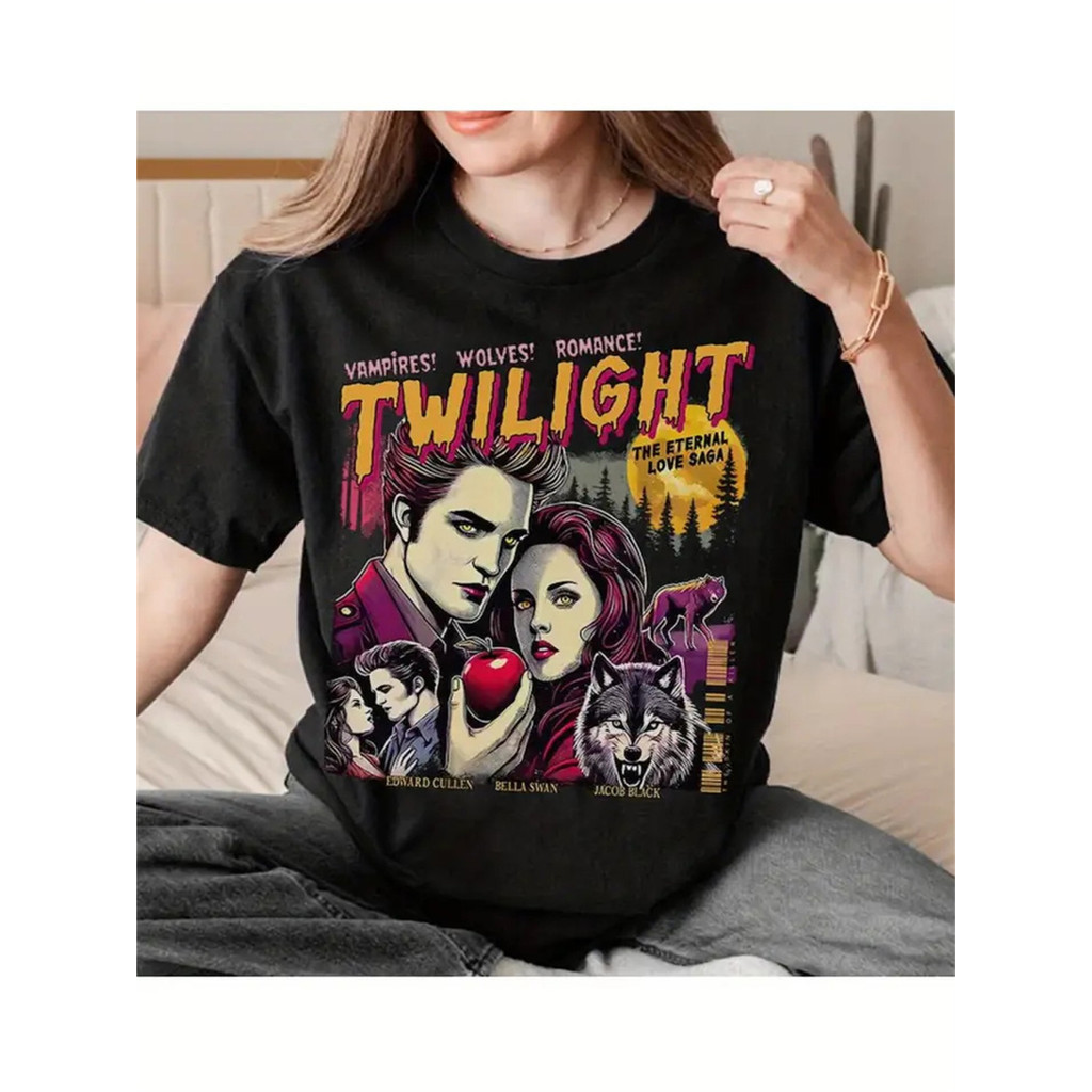 [Camiseta Premium em Algodão Puro]SISI Camiseta Feminina Crepúsculo, Estampa Vampiro Lobo, Oversized Confecção Própria em Oferta na Shopee