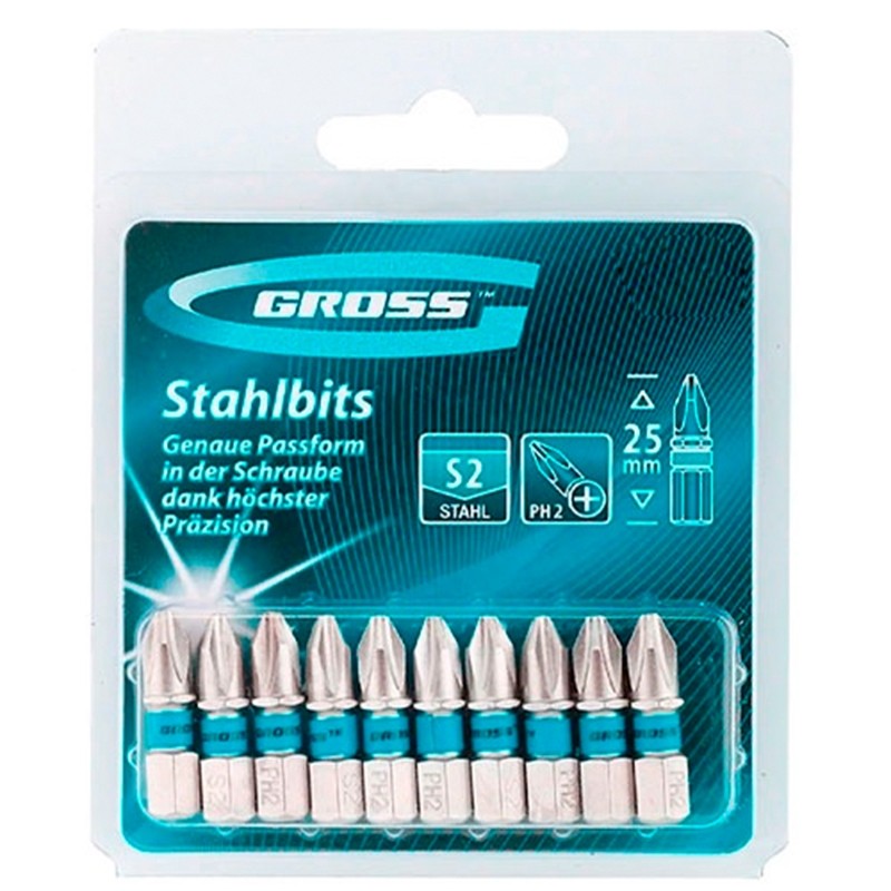 Pacote com 10 Pecas Bits Phillips 25mm PH2 Curto Gross - 1133056