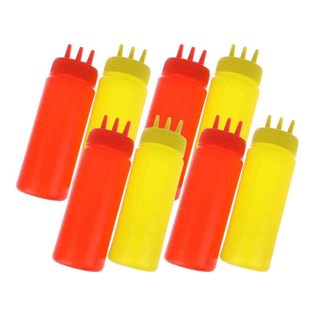 Kit 8 Bisnaga Galheteiro Plásticos 360ML Bico Triplo para Catchup e Mostarda Mesa Posta