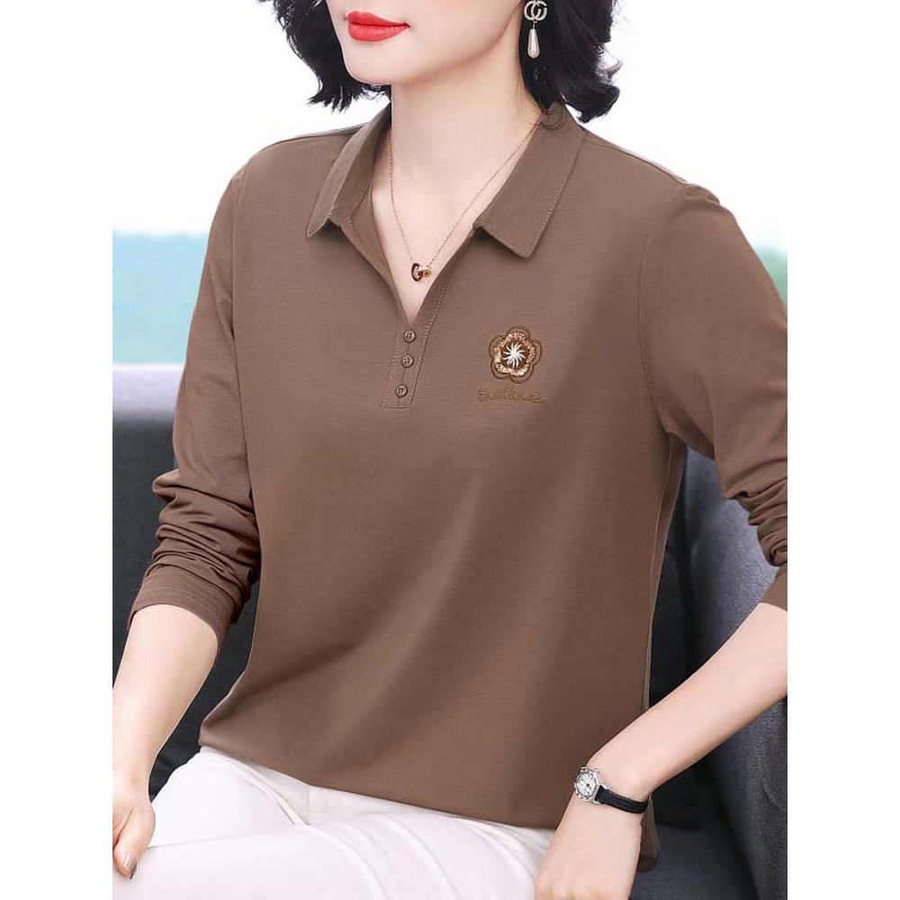 Algodão puro moda roupas femininas mãe outono roupas lapela estilo ocidental roupas superiores de meia-idade idosos de m