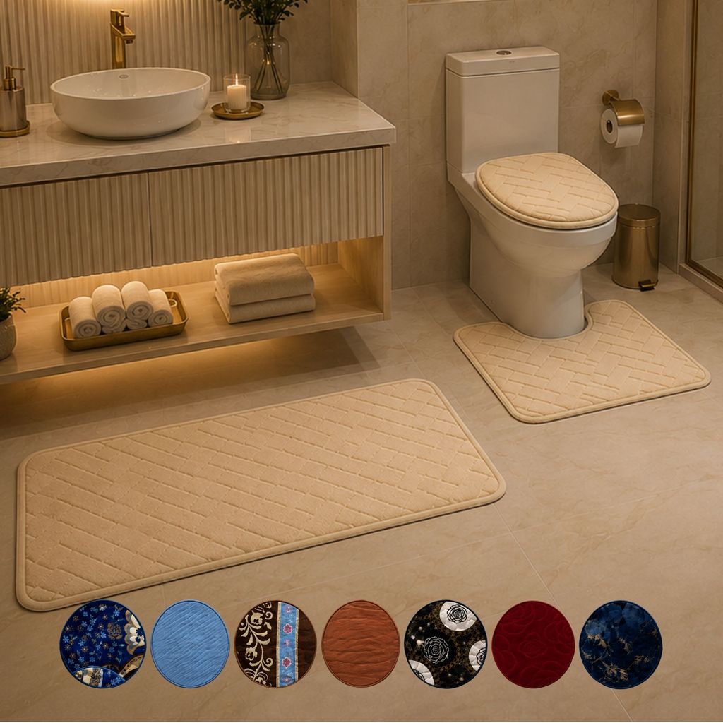 Kit até 9 Tapetes de Banheiro Laváveis e Antiderrapantes Com Capa de Vaso Para Conforto