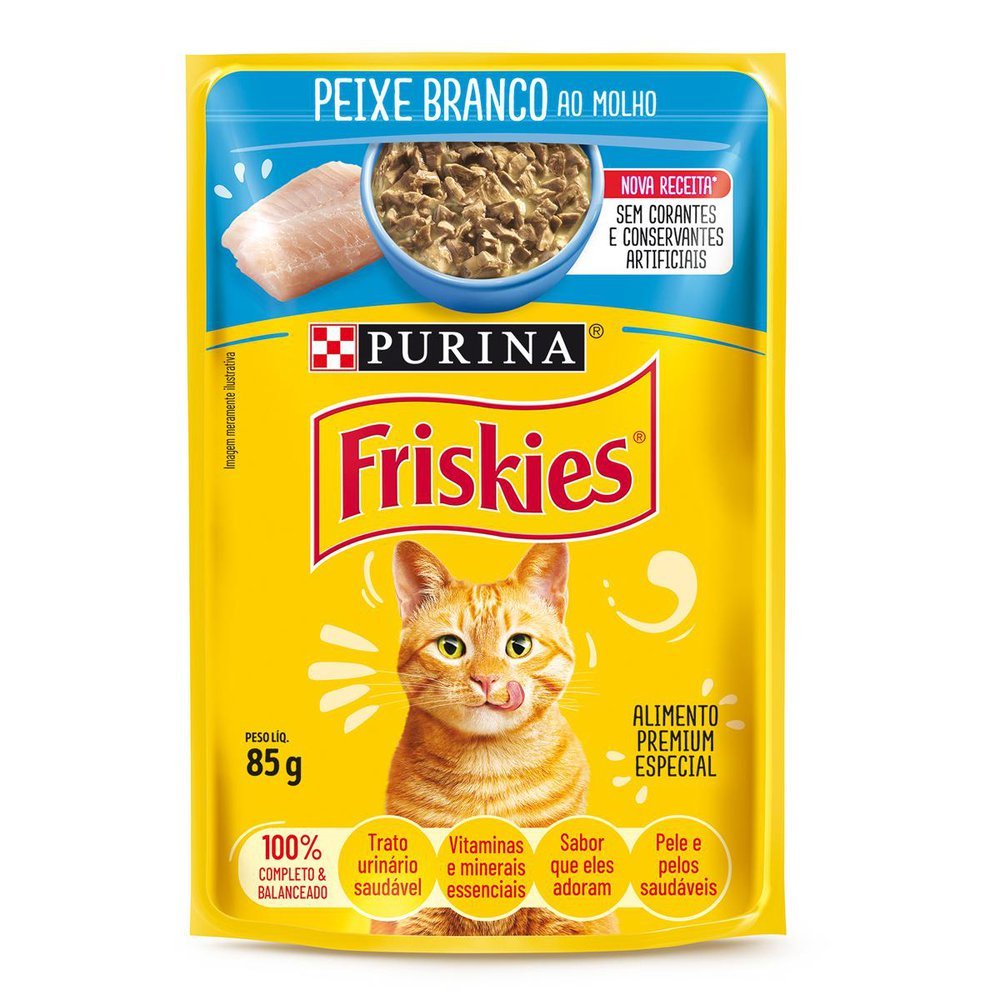 Imagem de Ração Úmida para Gatos Purina Friskies Adultos Sabor Peixe Branco ao Molho Sachê 85g