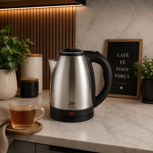 AquaVita Chaleira Elétrica Inox 1,8L 220V 1500W Ferve Água Rápido Base Giratória 360° Desligamento Automático AquaV
