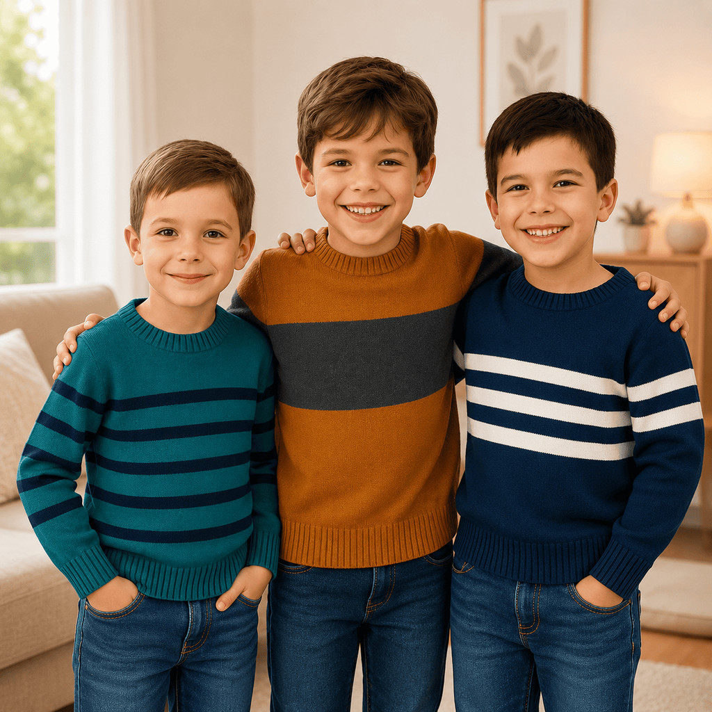 Kit 2 ou 3 Blusas Infantil Masculina Tricô Suéter Menino Manga Longa Quentinho Tamanhos 2 ao 16
