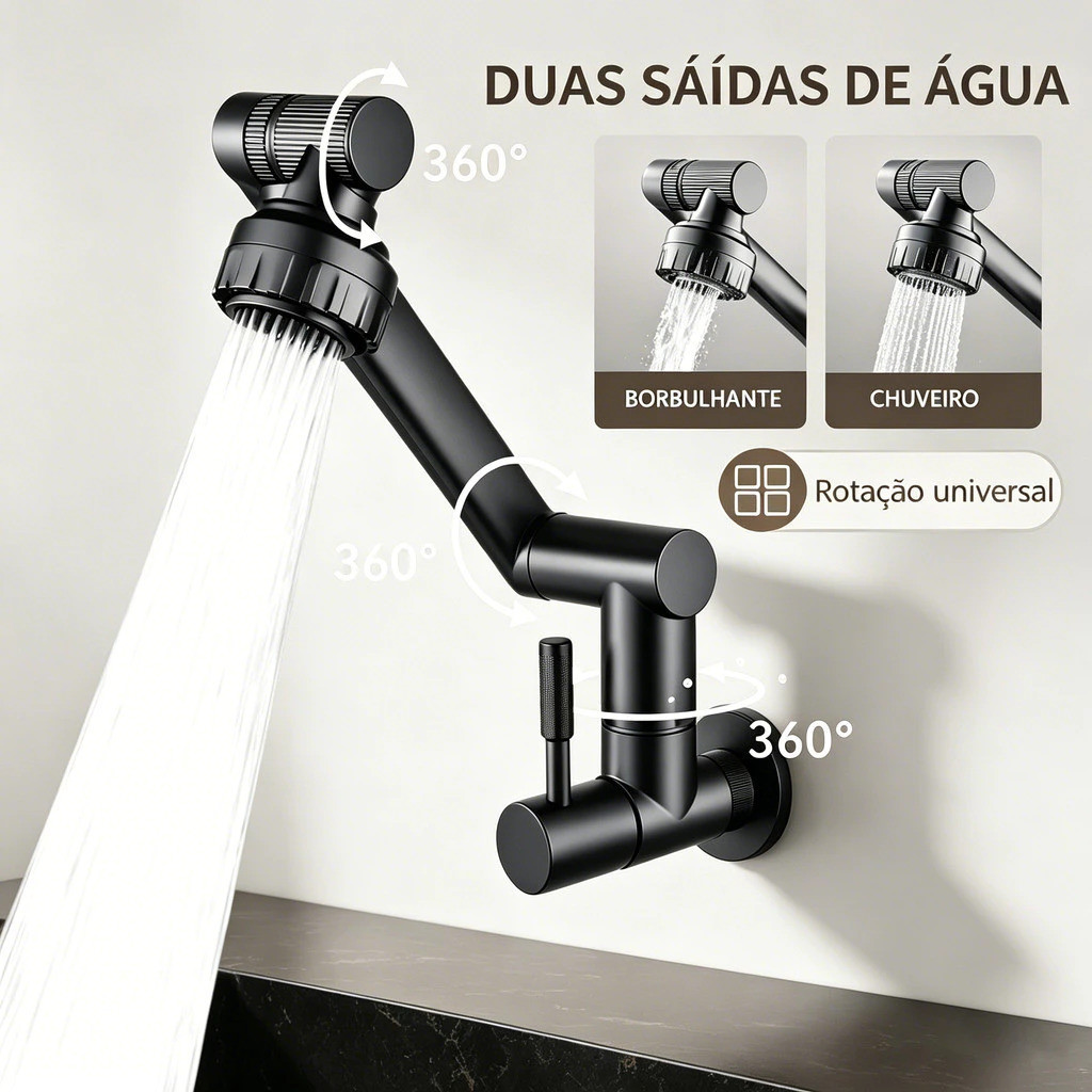 Torneira 360° multifuncional giratória para cozinha e banheiro